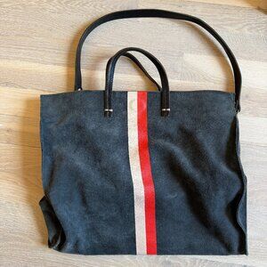 Clare V Simple Tote Navy with Pink and Red Stripes